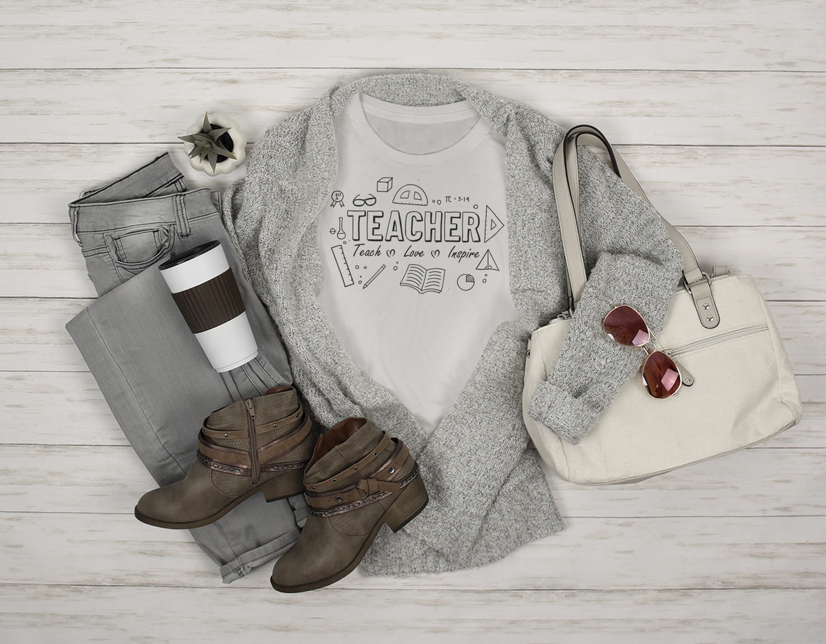 Teach T-Shirt For Women - Teacher Graphic Tee With 'Teach' Letter Print, Dark Grey, Comfortable Cotton Blend - View #2