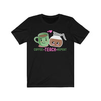 Teacher Coffee Lover T-Shirt | Love Teaching | Caffeine and Education | Latte | Funny Teacher Shirt | Learning | Unisex- Women & Men's Tee | I Turn Coffee Into Education