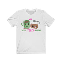 Teacher Coffee Lover T-Shirt | Love Teaching | Caffeine and Education | Latte | Funny Teacher Shirt | Learning | Unisex- Women & Men's Tee | I Turn Coffee Into Education