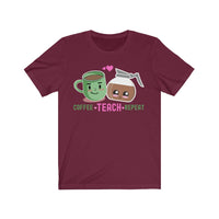 Teacher Coffee Lover T-Shirt | Love Teaching | Caffeine and Education | Latte | Funny Teacher Shirt | Learning | Unisex- Women & Men's Tee | I Turn Coffee Into Education